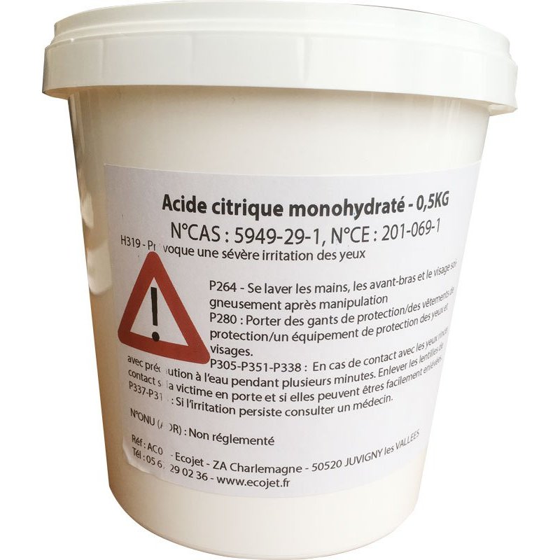 Acide citrique monohydraté - 1KG - ECOJET - Qualité alimentaire
